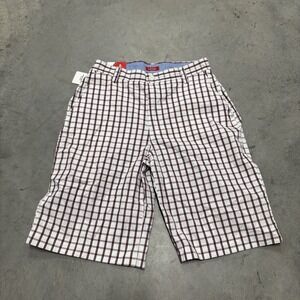 NWT‎ Izod Portsmouth Plaid Flat Front Shorts 30x10.5 Red White Golf